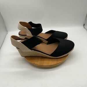 COMFORTVIEW ABRA Black Espadrille Wedge Slingback Sandals Size 11